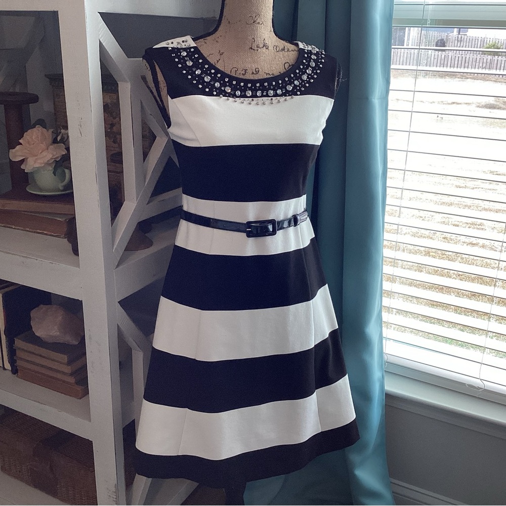 INC International Concepts Black and White Striped Mini Dress